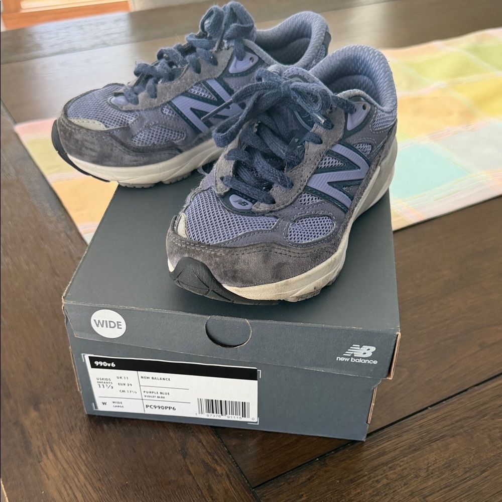 New Balance Kids Purple and Gray Mesh Suede Sneakers - wide fit